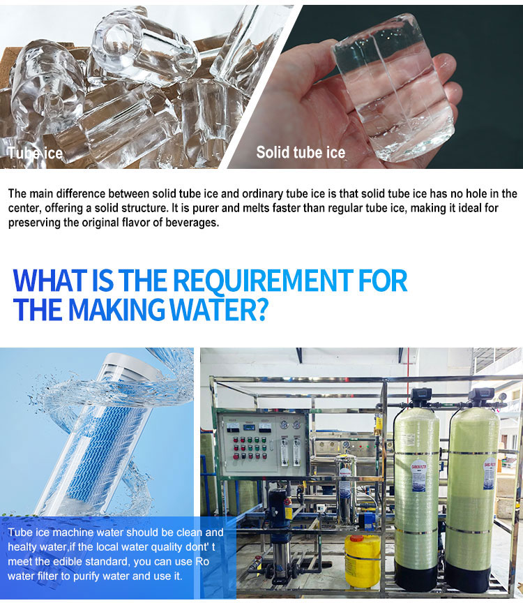 What are the water quality requirements for producing tube ice?