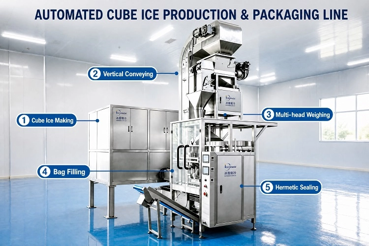 Automated Cube Ice Production & Packaging Line for Commercial Ice Factory