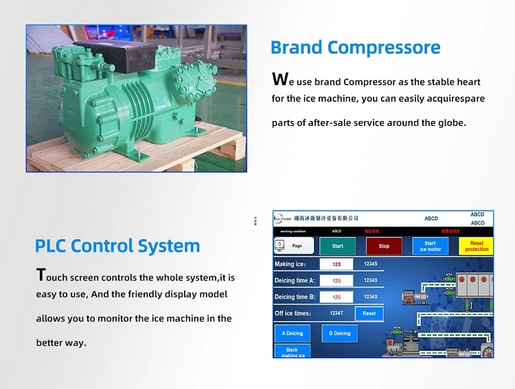 Industrial Ice Machine with Brand Compressor & PLC Touch Screen Control System.webp
