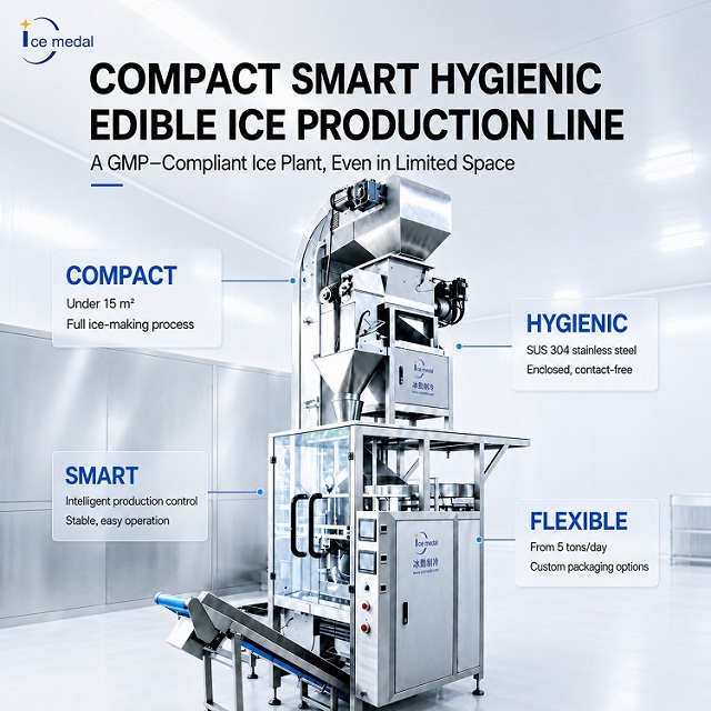 Automatic 5 tons per day edible ice production line with custom packaging options